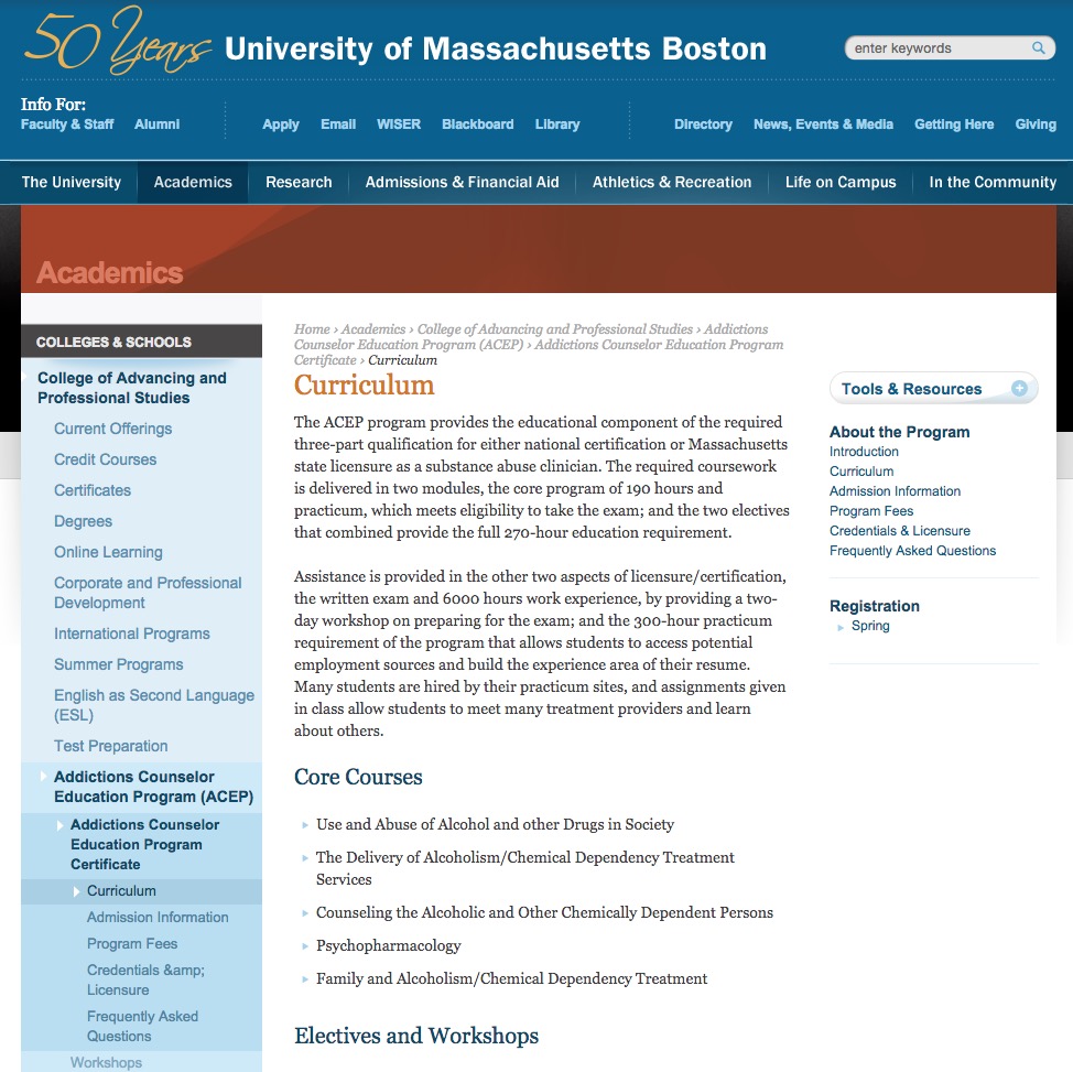 UMASS Boston Course Description